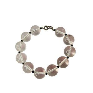 Vintage Clear Acrylic Beaded Statement Bracelet Black Spacers Retro 8.5"